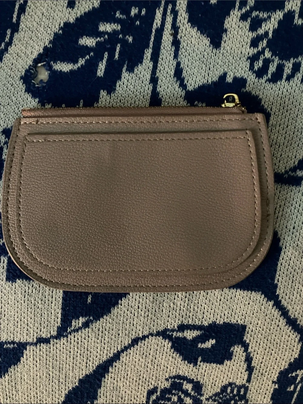 Taupe Leatherette Zip Coin Pouch